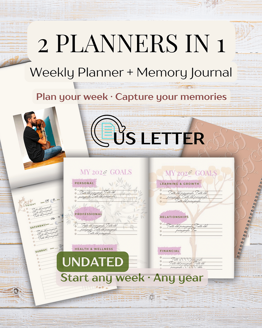 2x1 Undated Weekly Planner US Letter – Printable PDF Planner